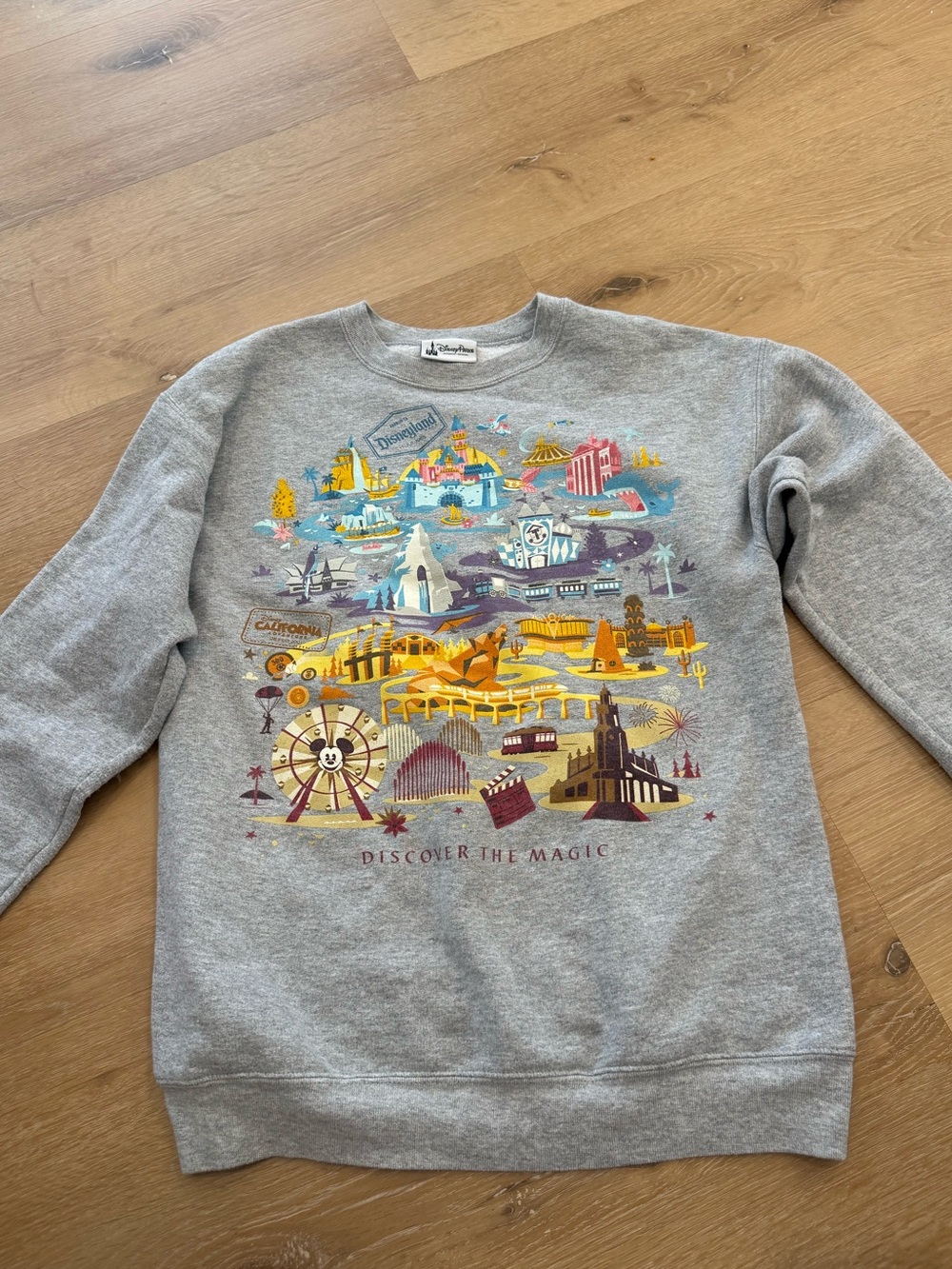 Disney Gray Crewneck Sweatshirt with Colorful Park Map Graphic